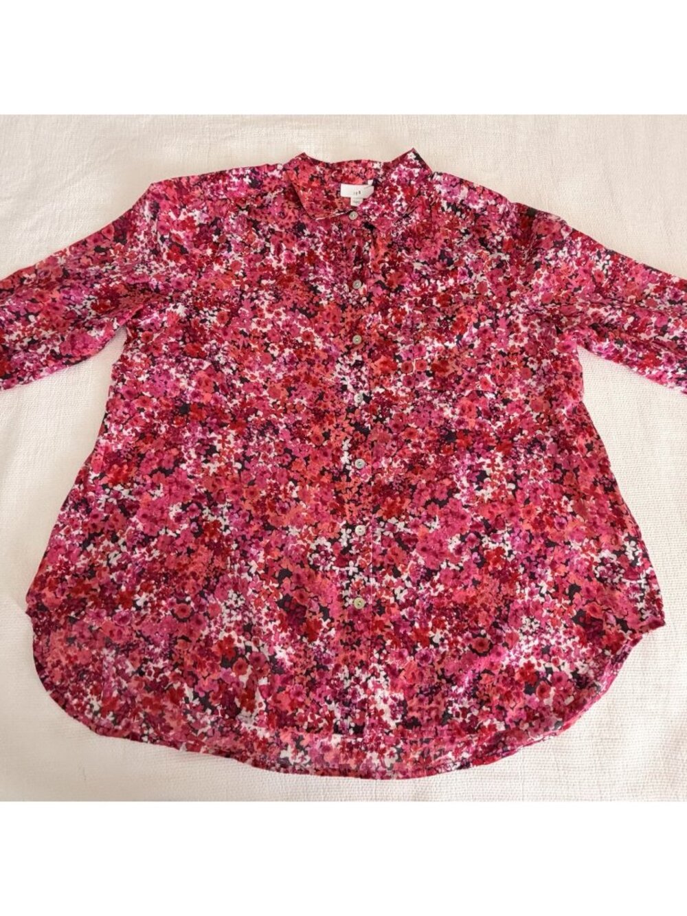 J. Jill Womens Pink Microfloral Button Down Cotton Shirt Lightweight Casual Sz S